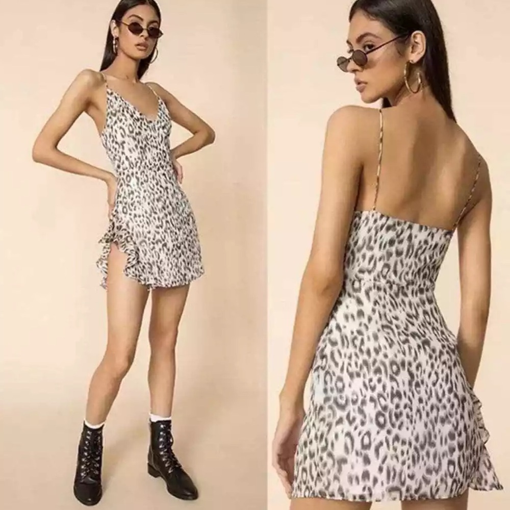 superdown White and Gray Leopard Print Mini Dress